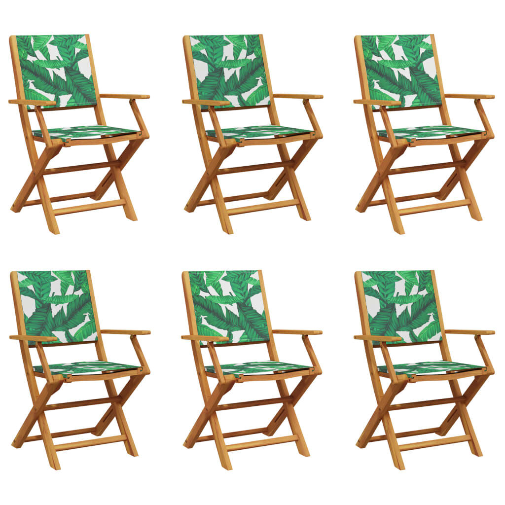 vidaXL Folding Garden Chairs 6 pcs Green Fabric and Solid Wood