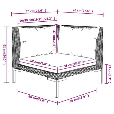 vidaXL 3 Piece Garden Lounge Set Dark Grey Half Round Poly Rattan