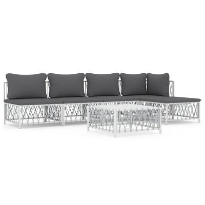 vidaXL 6 Piece Garden Lounge Set with Cushions White Steel, white vidaXL 6 Piece Garden Lounge Set with Cushions White Steel