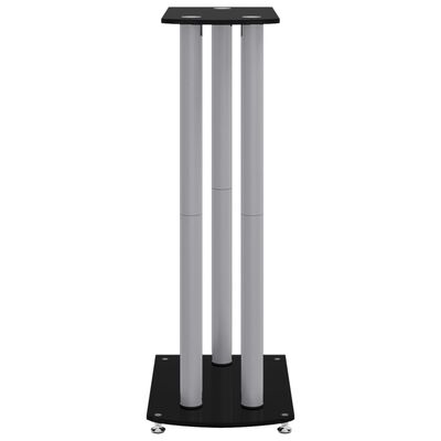 vidaXL Speaker Stands 2pcs Black&Silver Tempered Glass 3 Pillars Design