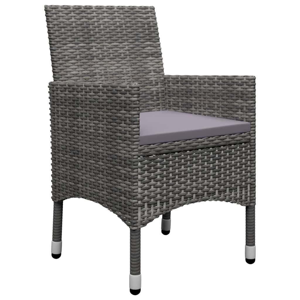 vidaXL 3 Piece Bistro Set Poly Rattan and Tempered Glass Grey