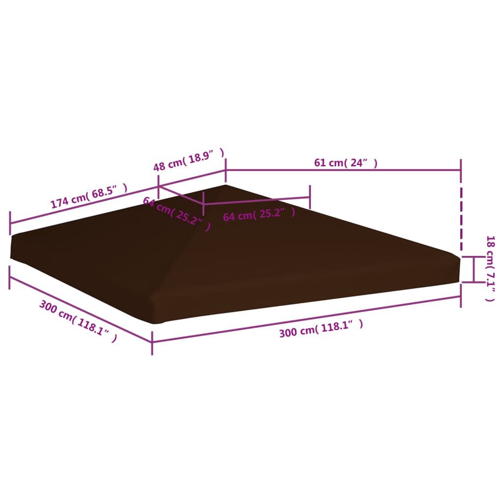 vidaXL Gazebo Top Cover 310 g/m² 3x3 m Brown