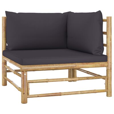 vidaXL 5 Piece Garden Lounge Set with Dark Grey Cushions Bamboo, dark grey vidaXL 5 Piece Garden Lounge Set with Dark Grey Cushions Bamboo