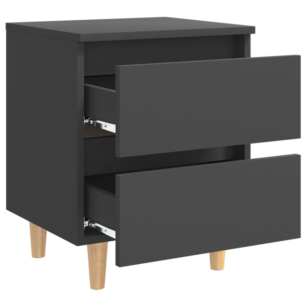 vidaXL Bed Cabinets with Solid Pinewood Legs 2 pcs Grey 40x35x50 cm