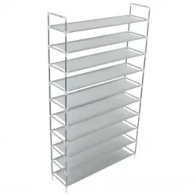 vidaXL Shoe Rack with 10 Shelves Metal and Non-woven Fabric Silver, silver vidaXL Shoe Rack with 10 Shelves Metal and Non-woven Fabric Silver