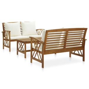 vidaXL 3 Piece Garden Lounge Set with Cushions Solid Acacia Wood