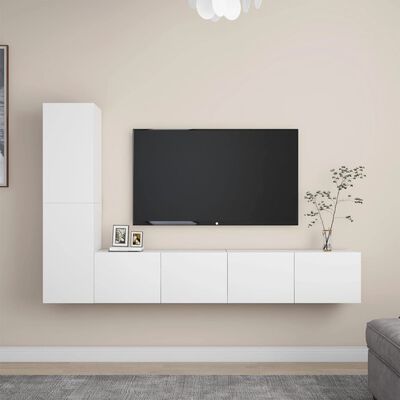 vidaXL 4 Piece TV Cabinet Set White Engineered Wood, white vidaXL 4 Piece TV Cabinet Set White Engineered Wood