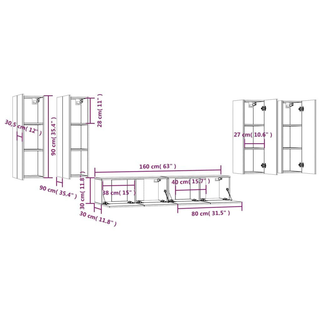 vidaXL 6 Piece TV Cabinet Set Black Engineered Wood