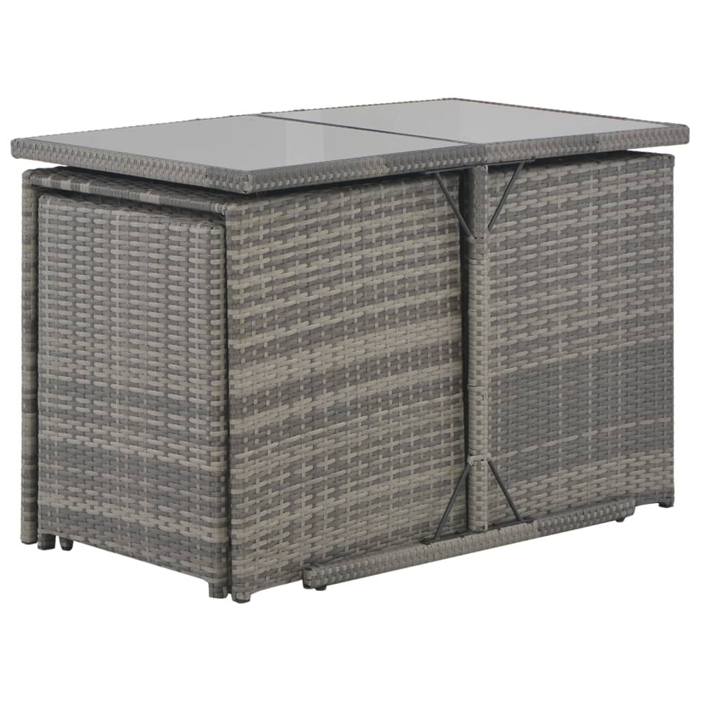 vidaXL 7 Piece Outdoor Dining Set with Cushions Poly Rattan Grey