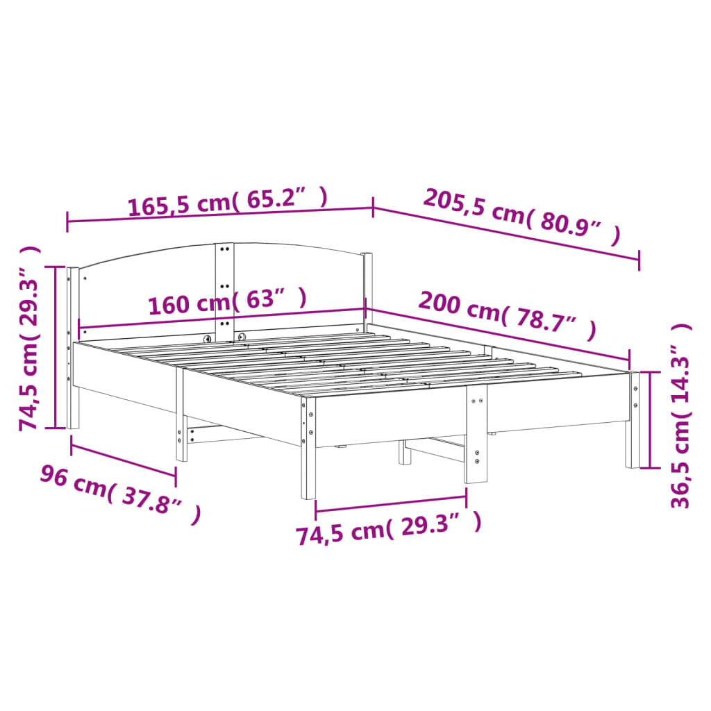 vidaXL Bed Frame without Mattress White 160x200 cm Solid Wood Pine