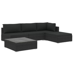 vidaXL 5 Piece Garden Lounge Set with Cushions Poly Rattan Black
