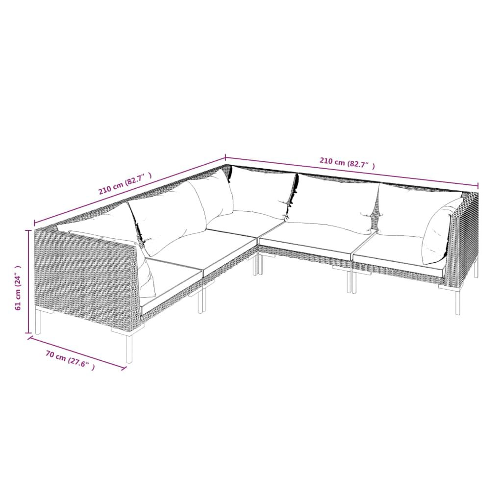 vidaXL 5 Piece Garden Lounge Set with Cushions Poly Rattan Dark Grey