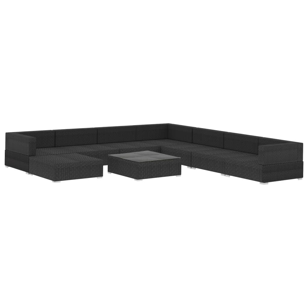 vidaXL 9 Piece Garden Lounge Set with Cushions Poly Rattan Black