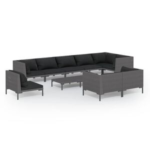 vidaXL 10 Piece Garden Lounge Set with Cushions Poly Rattan Dark Grey