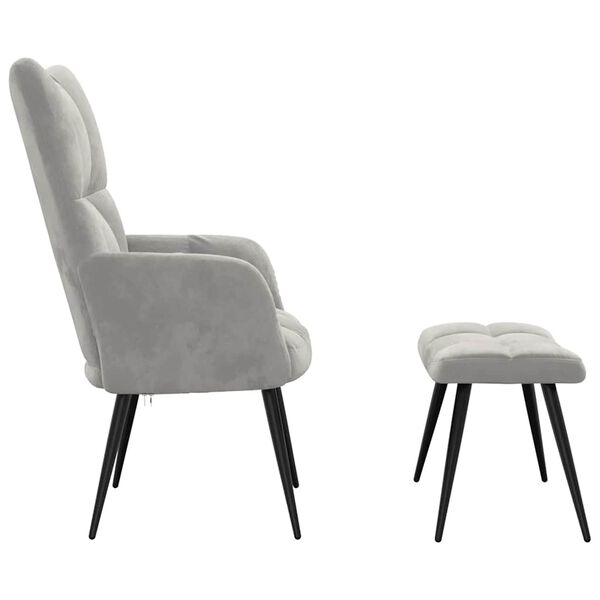 vidaXL Relaxing Chair with a Stool Light Grey Velvet
