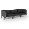 vidaXL 3 Piece Garden Lounge Set with Cushions Poly Rattan Dark Grey