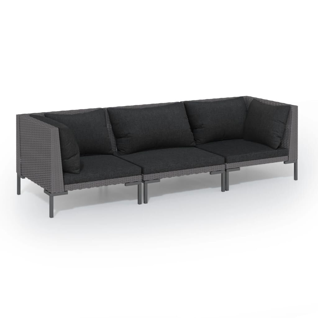 vidaXL 3 Piece Garden Lounge Set with Cushions Poly Rattan Dark Grey