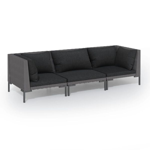 vidaXL 3 Piece Garden Lounge Set with Cushions Poly Rattan Dark Grey