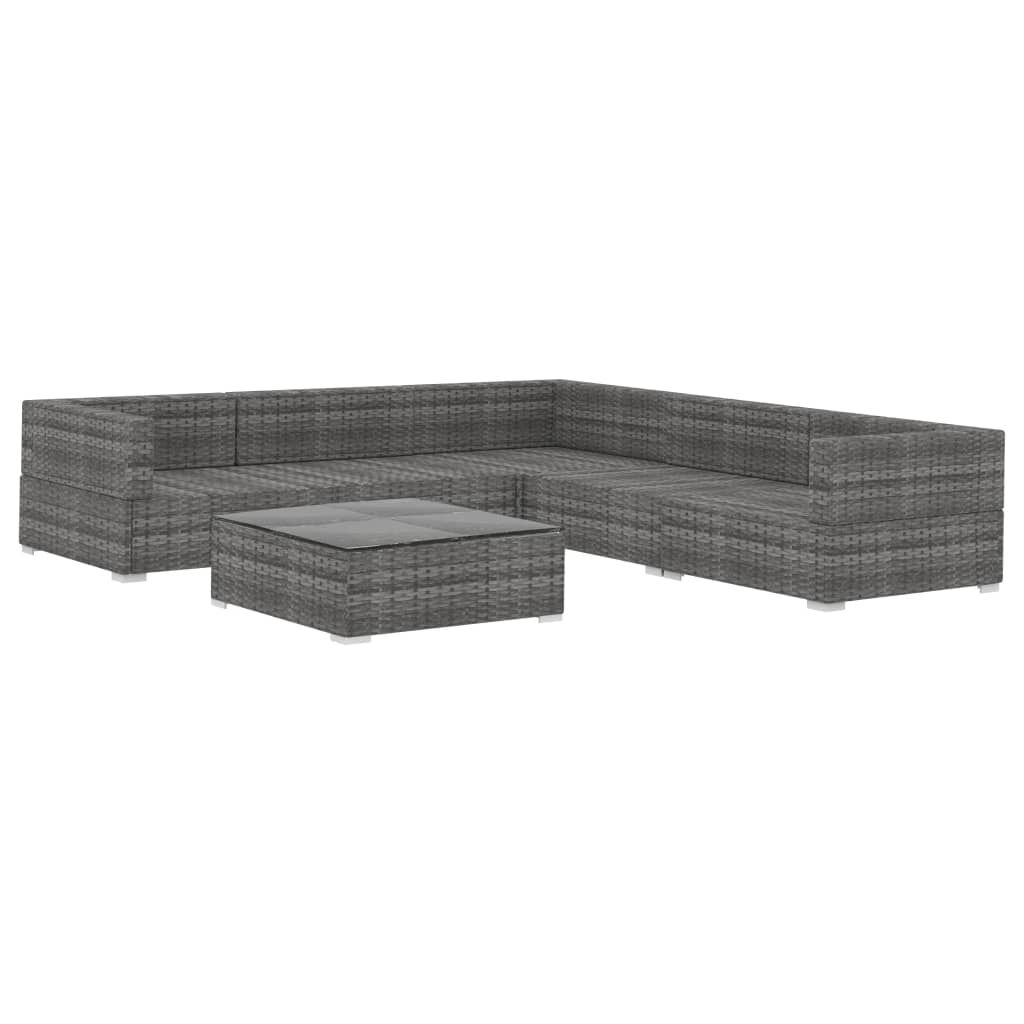 vidaXL 6 Piece Garden Lounge Set with Cushions Poly Rattan Grey
