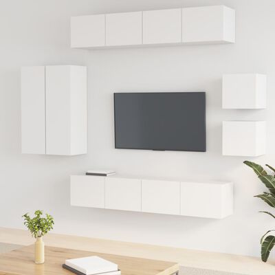 vidaXL 8 Piece TV Cabinet Set White Engineered Wood, white vidaXL 8 Piece TV Cabinet Set White Engineered Wood