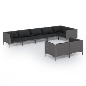 vidaXL 8 Piece Garden Lounge Set with Cushions Poly Rattan Dark Grey