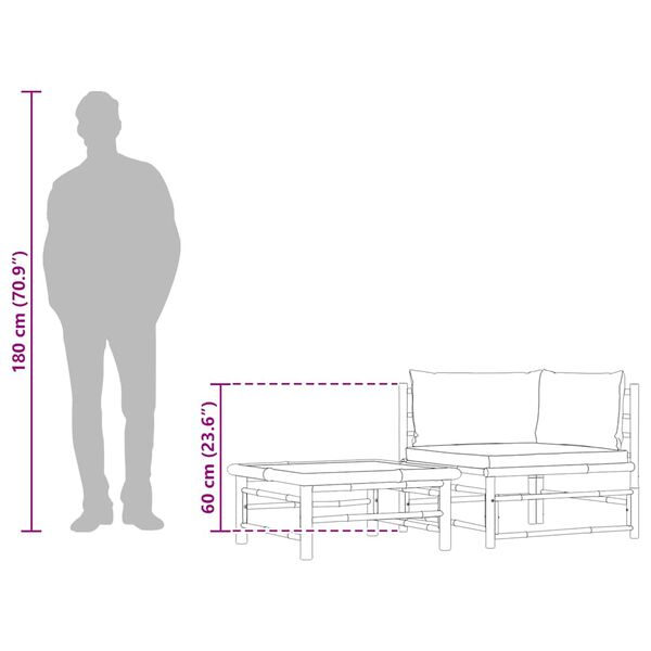 vidaXL 2 Piece Garden Lounge Set with Dark Grey Cushions Bamboo