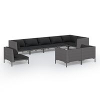 vidaXL 9 Piece Garden Lounge Set with Cushions Round Rattan Dark Grey