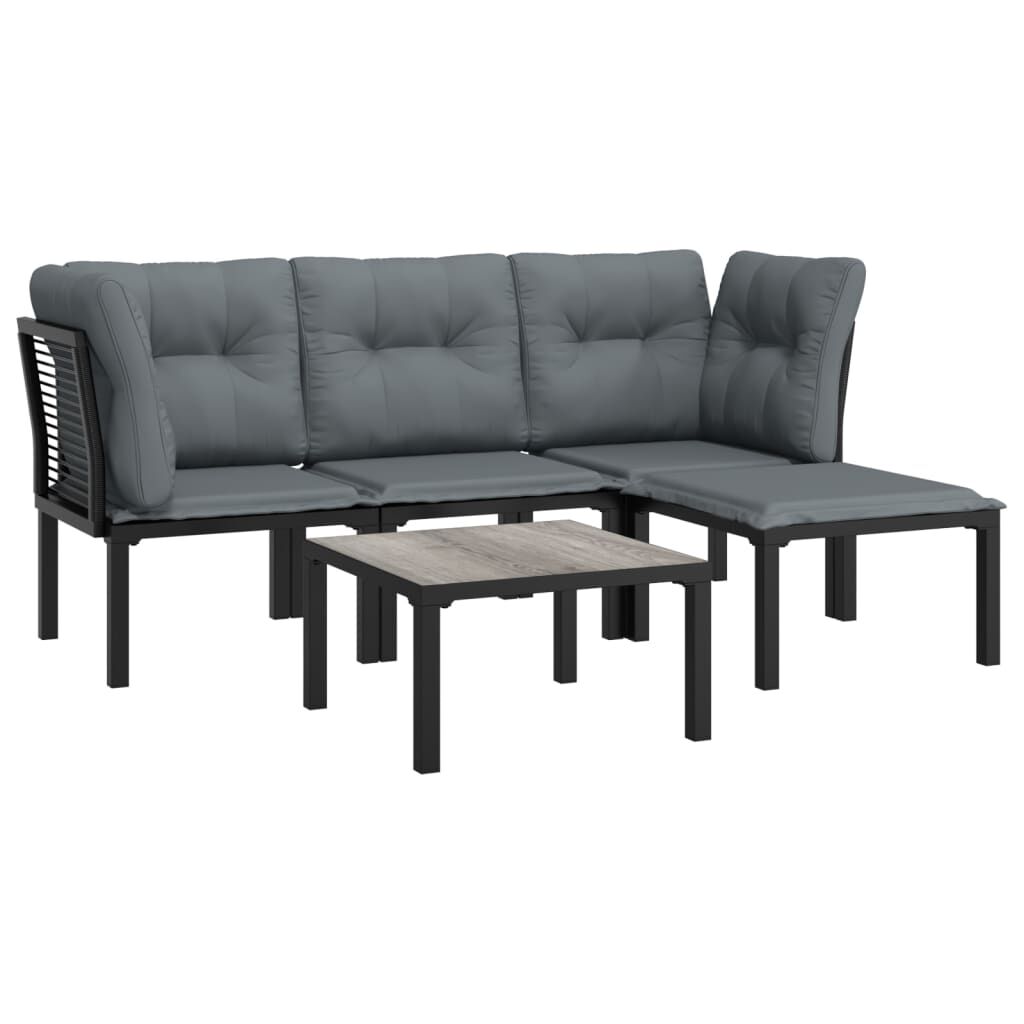vidaXL 5 Piece Garden Lounge Set Black and Grey Poly Rattan