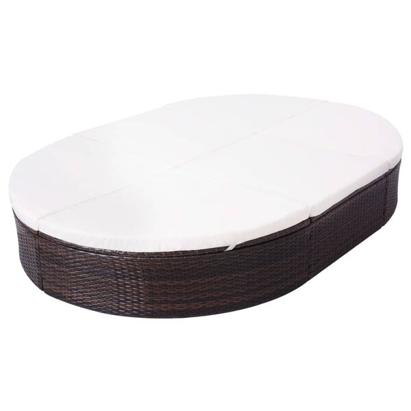 vidaXL Outdoor Lounge Bed with Cushion Poly Rattan Brown