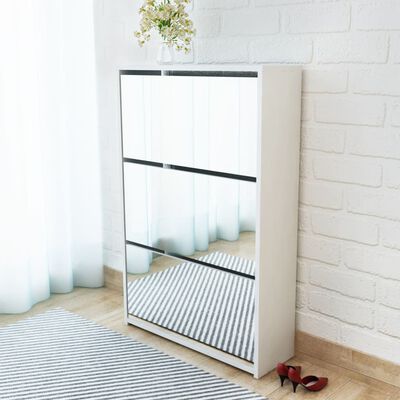 vidaXL Shoe Cabinet 3-Layer Mirror White 63x17x102.5 cm, white vidaXL Shoe Cabinet 3-Layer Mirror White 63x17x102.5 cm