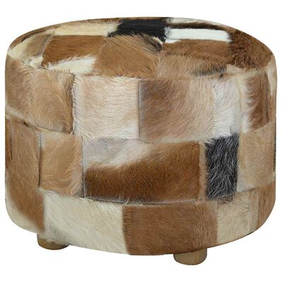 vidaXL Pouffe Goatskin Leather Round 50x50x45 cm,  vidaXL Pouffe Goatskin Leather Round 50x50x45 cm