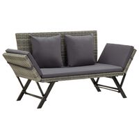 vidaXL Garden Bench with Cushions 176 cm Grey Poly Rattan, grey vidaXL Garden Bench with Cushions 176 cm Grey Poly Rattan