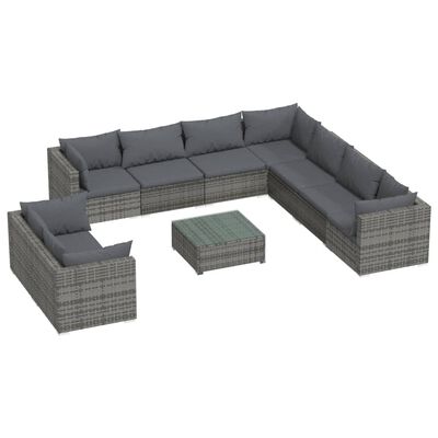 vidaXL 10 Piece Garden Lounge Set with Cushions Grey Poly Rattan, grey and anthracite vidaXL 10 Piece Garden Lounge Set with Cushions Grey Poly Rattan