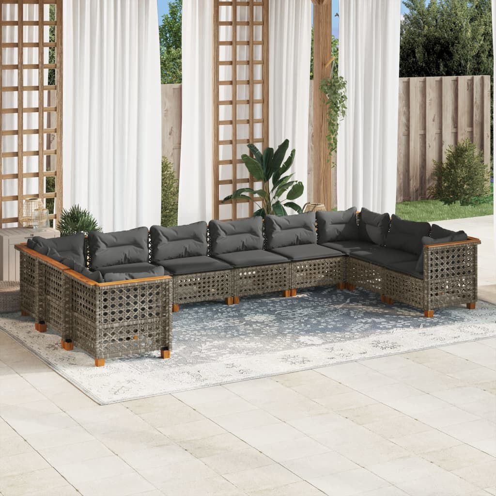 vidaXL 10 Piece Garden Sofa Set with Cushions Grey Poly Rattan