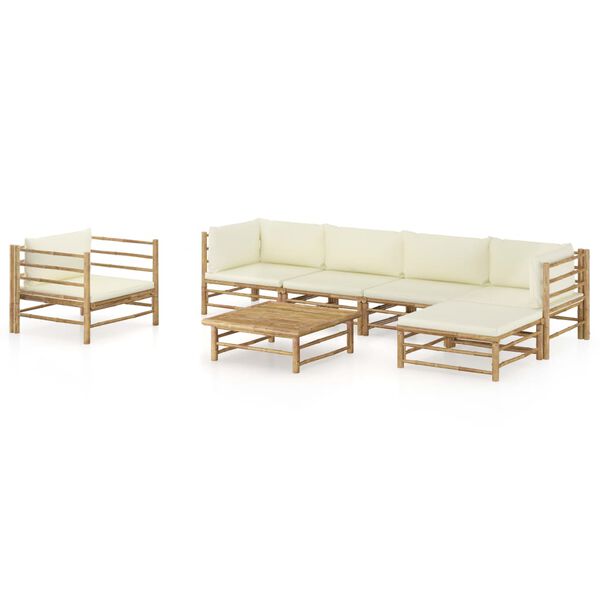 vidaXL 7 Piece Garden Lounge Set with Cream White Cushions Bamboo