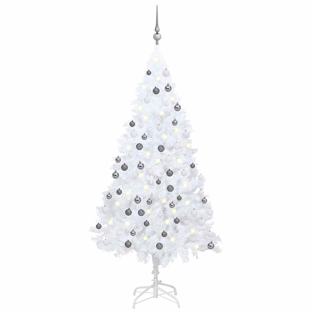 vidaXL Artificial Pre-lit Christmas Tree with Ball Set White 180 cm PVC