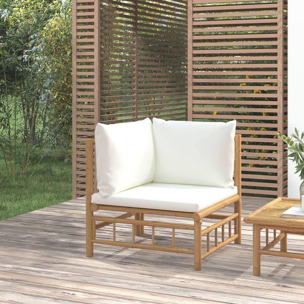 vidaXL Garden Corner Sofa with Cream White Cushions Bamboo