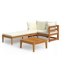 vidaXL 3 Piece Garden Lounge Set with Cream White Cushions Acacia Wood, cream white vidaXL 3 Piece Garden Lounge Set with Cream White Cushions Acacia Wood
