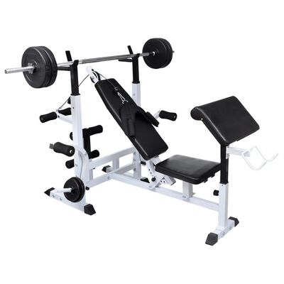 vidaXL Weight Bench with Weight Rack, Barbell and Dumbbell Set 30.5kg,  vidaXL Weight Bench with Weight Rack, Barbell and Dumbbell Set 30.5kg