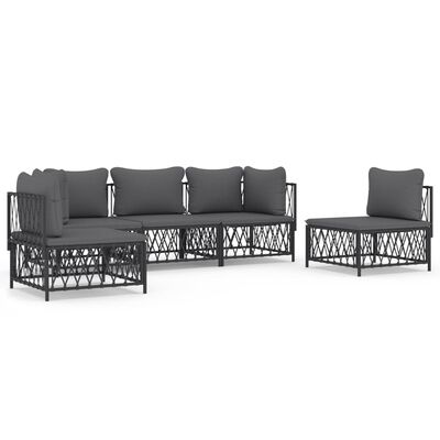 vidaXL 5 Piece Garden Lounge Set with Cushions Anthracite Steel, anthracite vidaXL 5 Piece Garden Lounge Set with Cushions Anthracite Steel