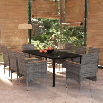 vidaXL 9 Piece Garden Dining Set with Cushions Grey and Black, grey and black vidaXL 9 Piece Garden Dining Set with Cushions Grey and Black