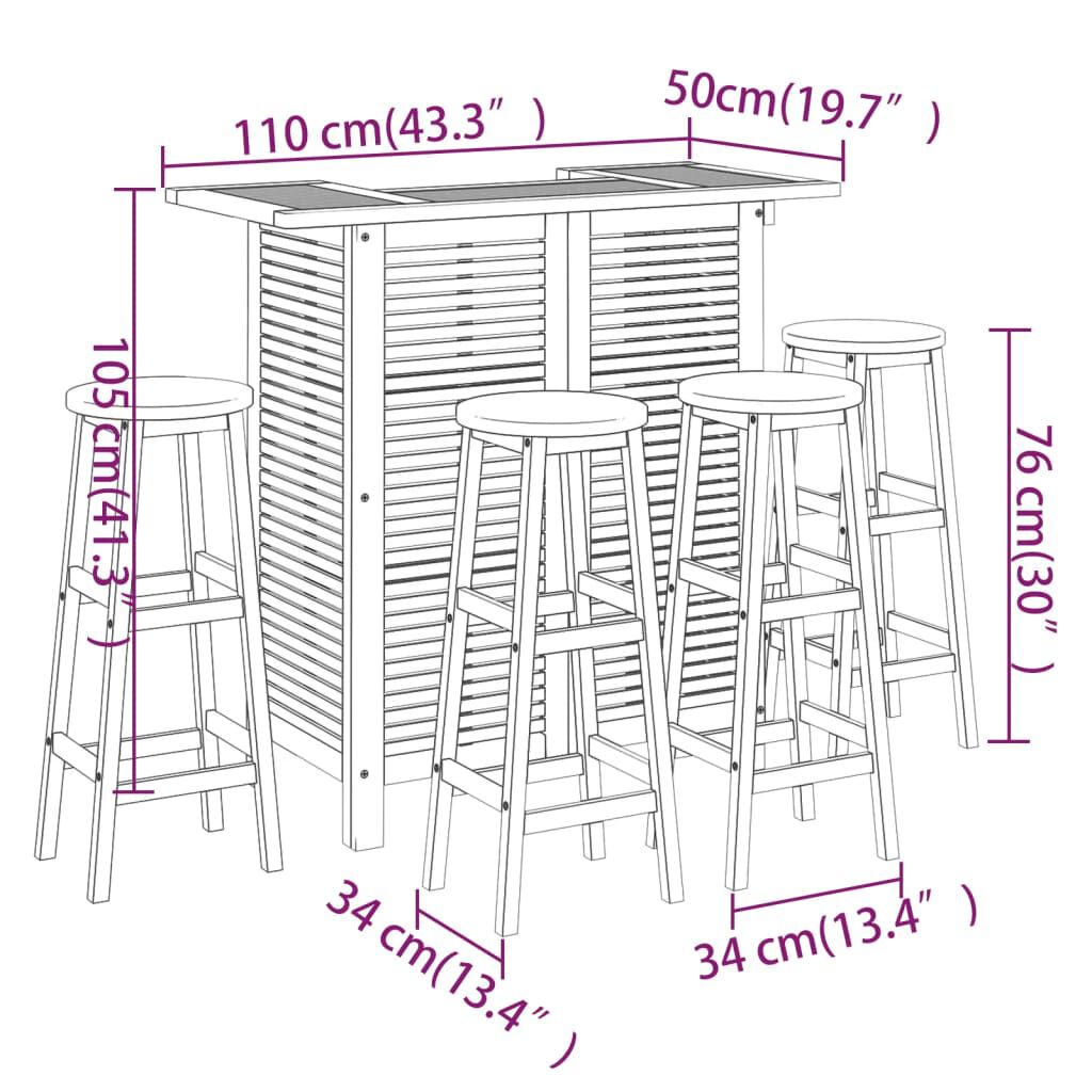 vidaXL 5 Piece Garden Bar Set Solid Wood Acacia