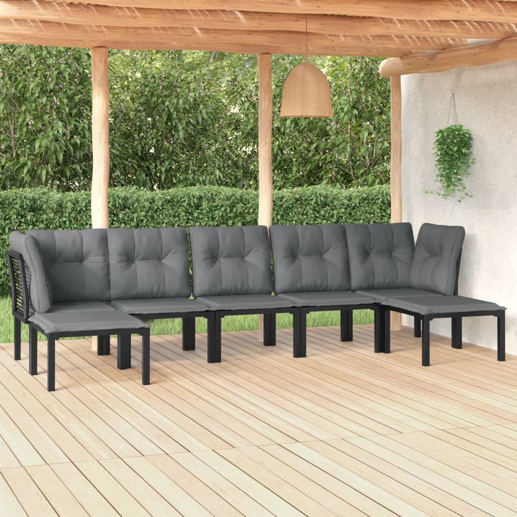 vidaXL 7 Piece Garden Lounge Set Black and Grey Poly Rattan