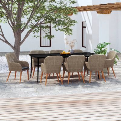 vidaXL 9 Piece Garden Dining Set with Cushions Brown, brown vidaXL 9 Piece Garden Dining Set with Cushions Brown
