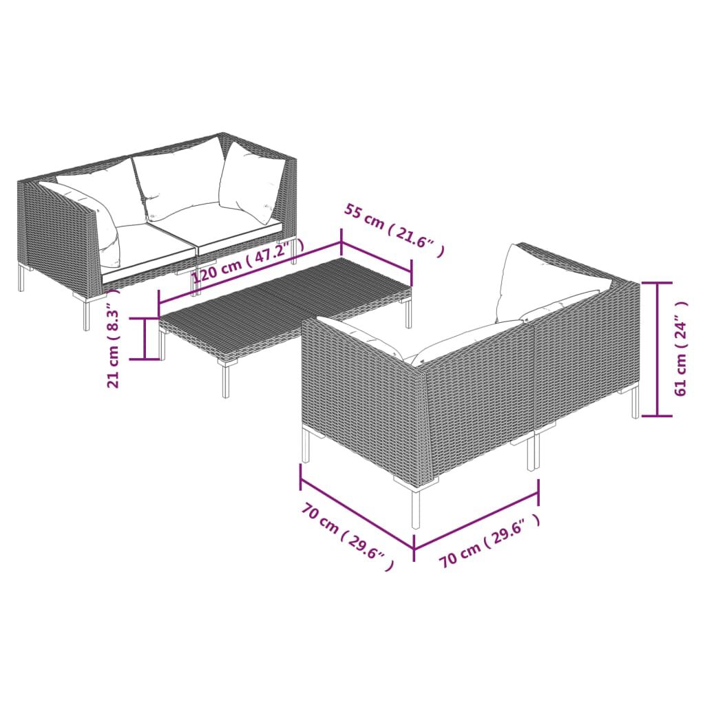 vidaXL 5 Piece Garden Lounge Set with Cushions Poly Rattan Dark Grey
