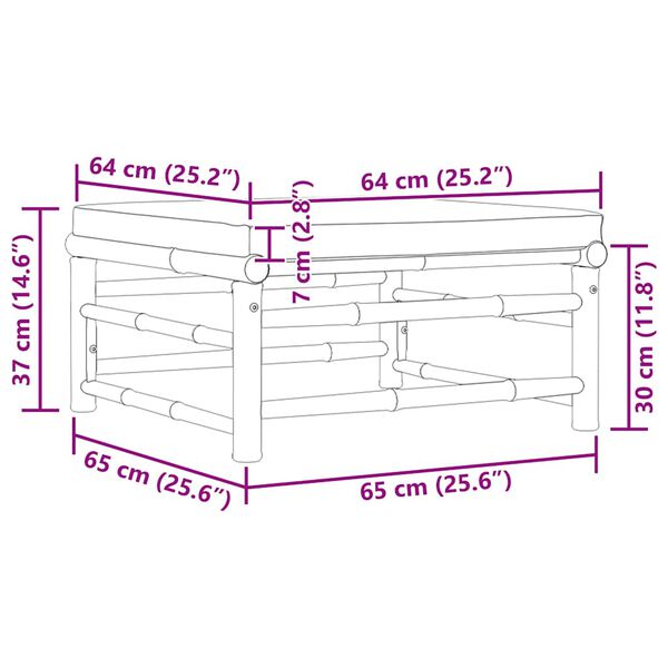 vidaXL Garden Footrest with Cream White Cushion Bamboo