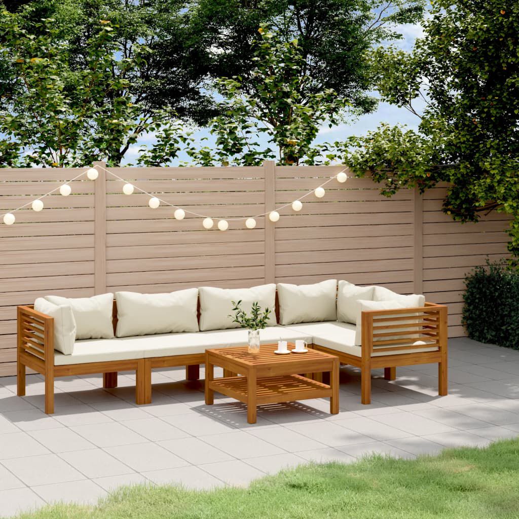 vidaXL 6 Piece Garden Lounge Set with Cream Cushion Solid Acacia Wood