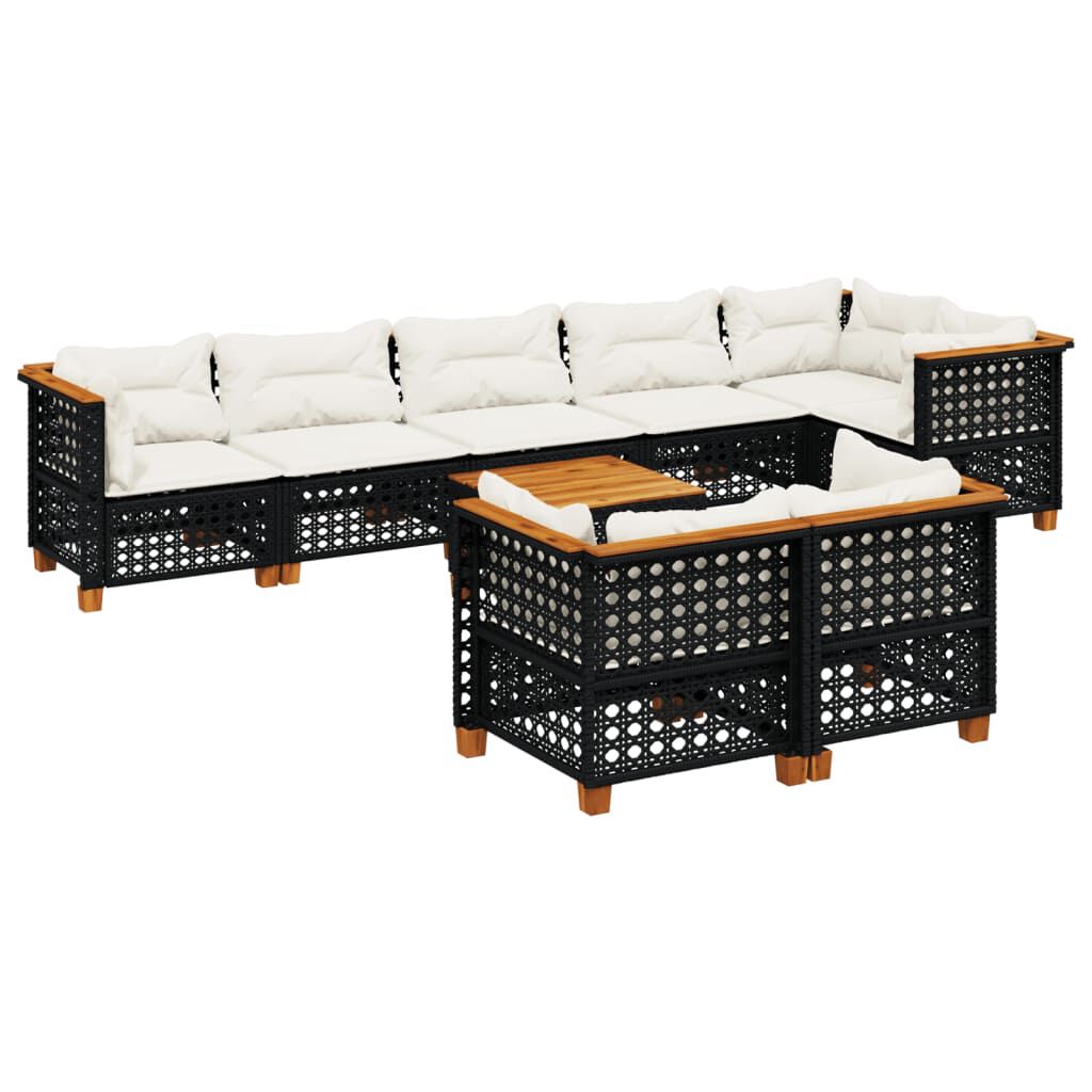 vidaXL 9 Piece Garden Sofa Set with Cushions Black Poly Rattan
