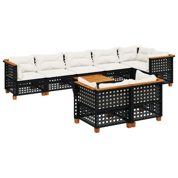 vidaXL 9 Piece Garden Sofa Set with Cushions Black Poly Rattan