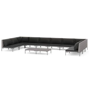 vidaXL 11 Piece Garden Lounge Set with Cushions Poly Rattan Dark Grey